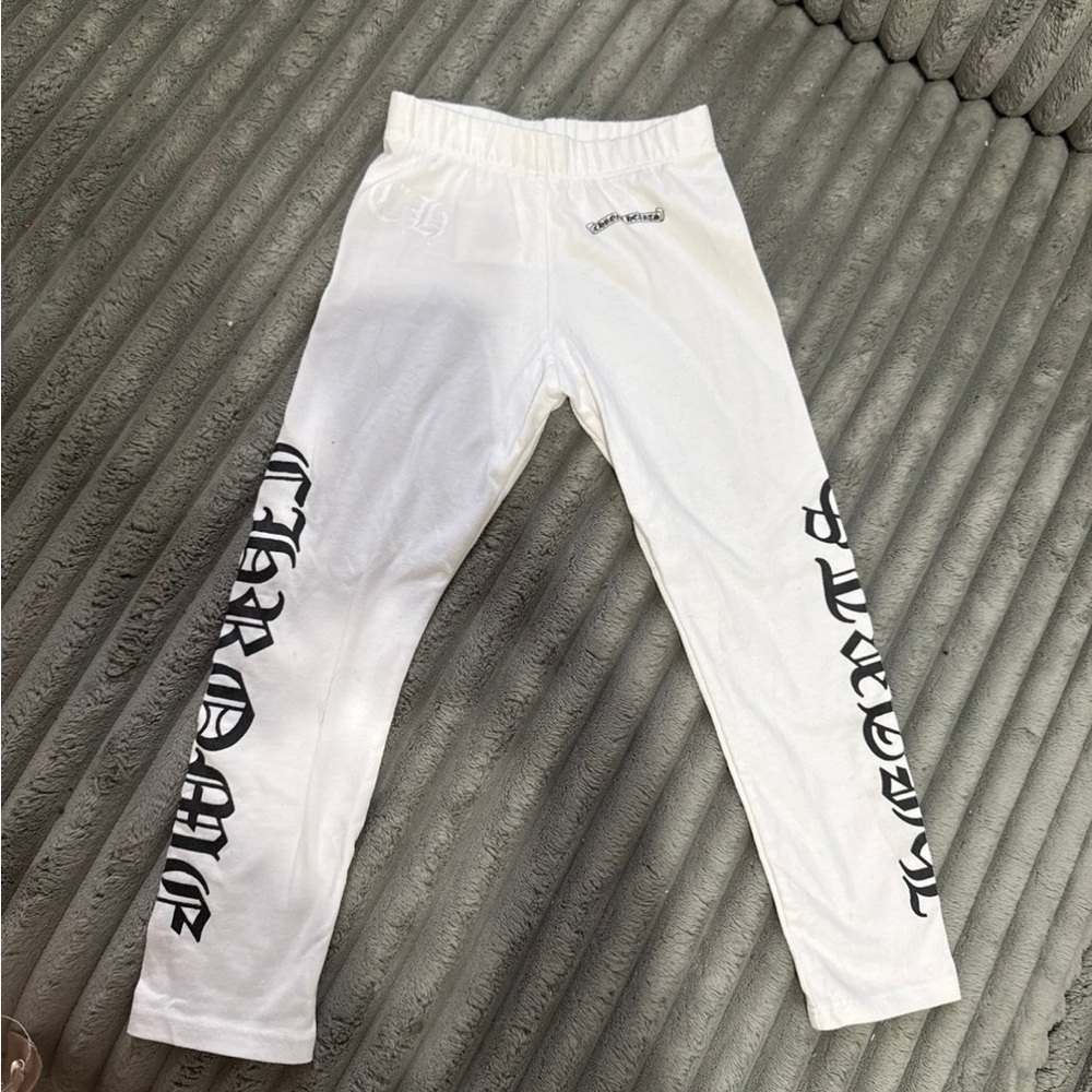 Chrome Hearts White Leggings with Black Logo Print